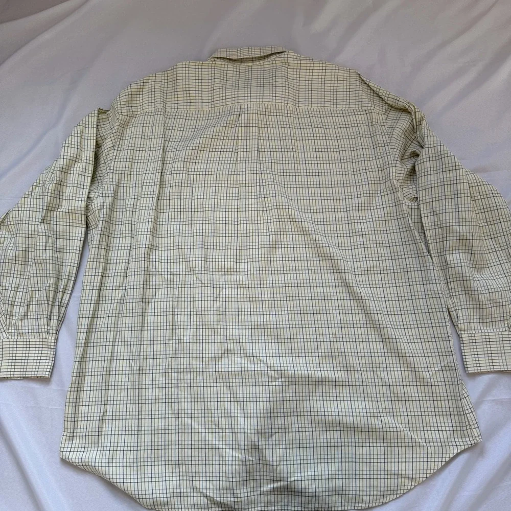 Robert Talbott XL Cream Green Blue Check Button Down Shirt Cotton Top